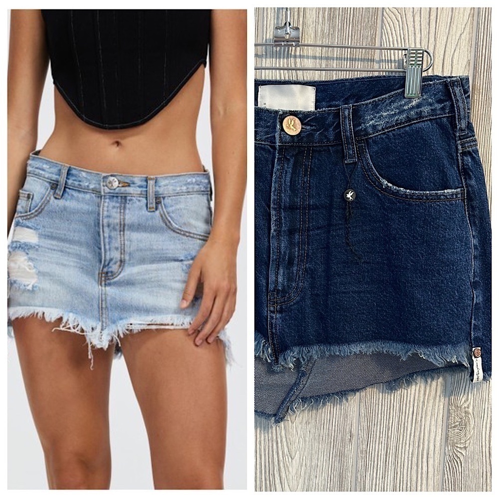 NEW! ONE TEASPOON JUNKYARD Luxury Dark Denim Jean Mini Skirt Size 26 Womens